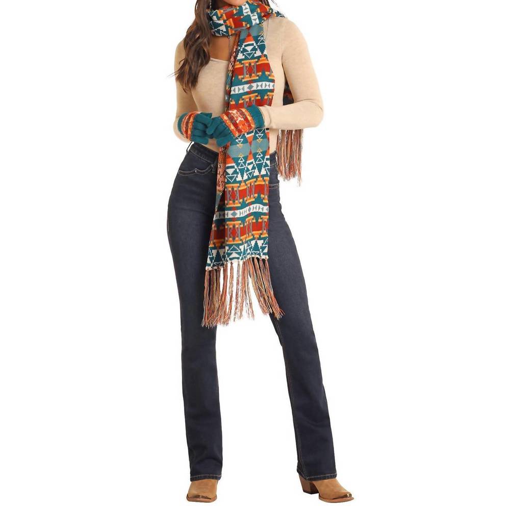NEW ROCK & ROLL DENIM aztec scarf set in turquoise